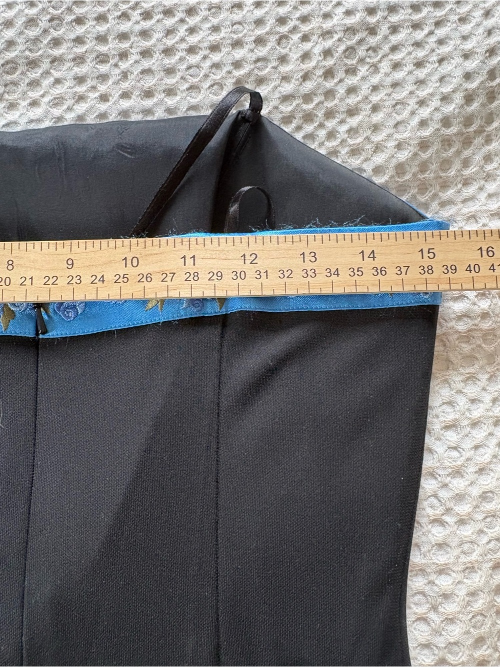 VTG Papell Boutique Evening Strapless Maxi Dress Size 6 Black W/ Blue Satin Trim - Picture 14 of 16